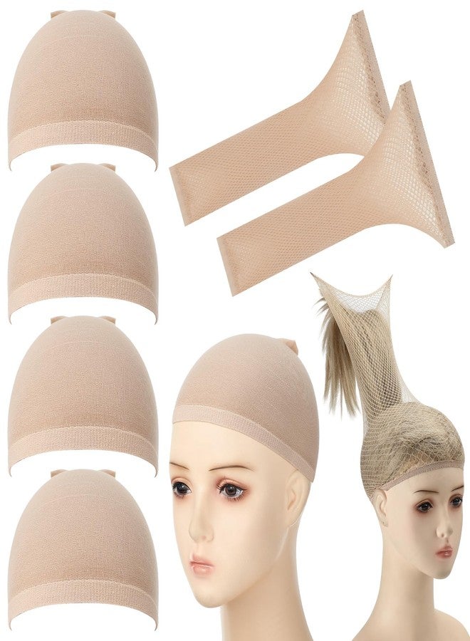 FineCheer Beige 6 Pcs Mesh Wig Cap for Long Hair Net Wig Caps Short Hairnet Mesh Net for for Women Non Slip Hair Nets Accessory for Halloween Cosplay - Image 1